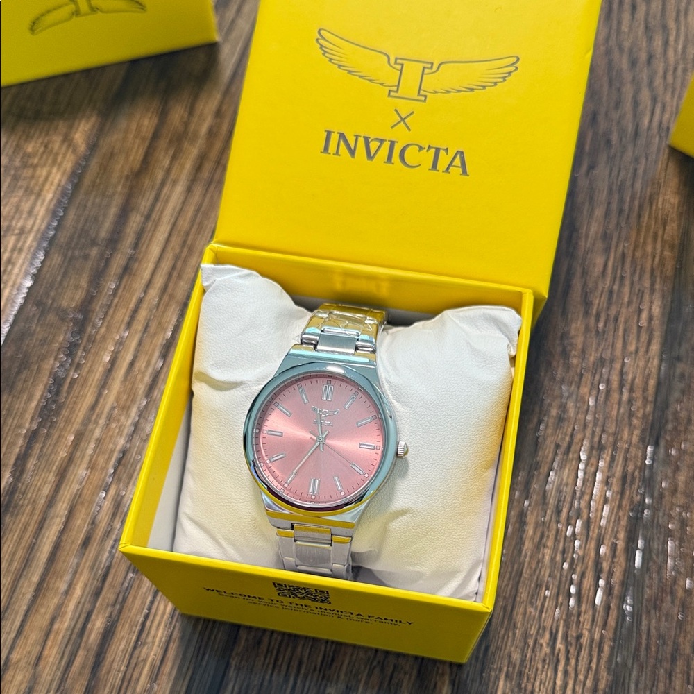 Invicta Pink Dial Silver Band Watch